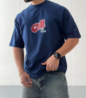 تیشرت باکسی طرح Chill سورمه ای کد 200731