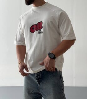 تیشرت باکسی طرح Chill سفید کد 200732