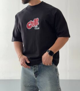 تیشرت باکسی طرح Chill مشکی کد 200736