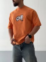 تیشرت باکسی طرح Chill نارنجی کد 200735