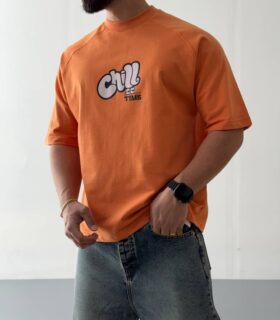 تیشرت باکسی طرح Chill نارنجی کد 200735