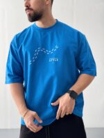 تیشرت باکسی طرح STEP آبی کد 200738