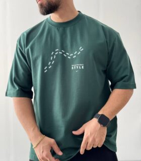 تیشرت باکسی طرح STEP سبز کد 200740